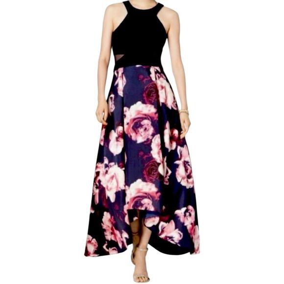 Xscape Ballgown Formal Dress Halter Neck High Low Blue Pink Floral Women Size 8 - Picture 15 of 15